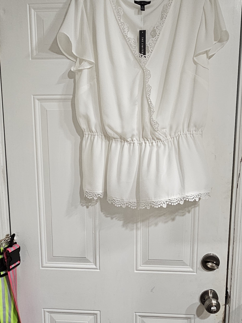 The Limited White Lace-Trim Peplum Top